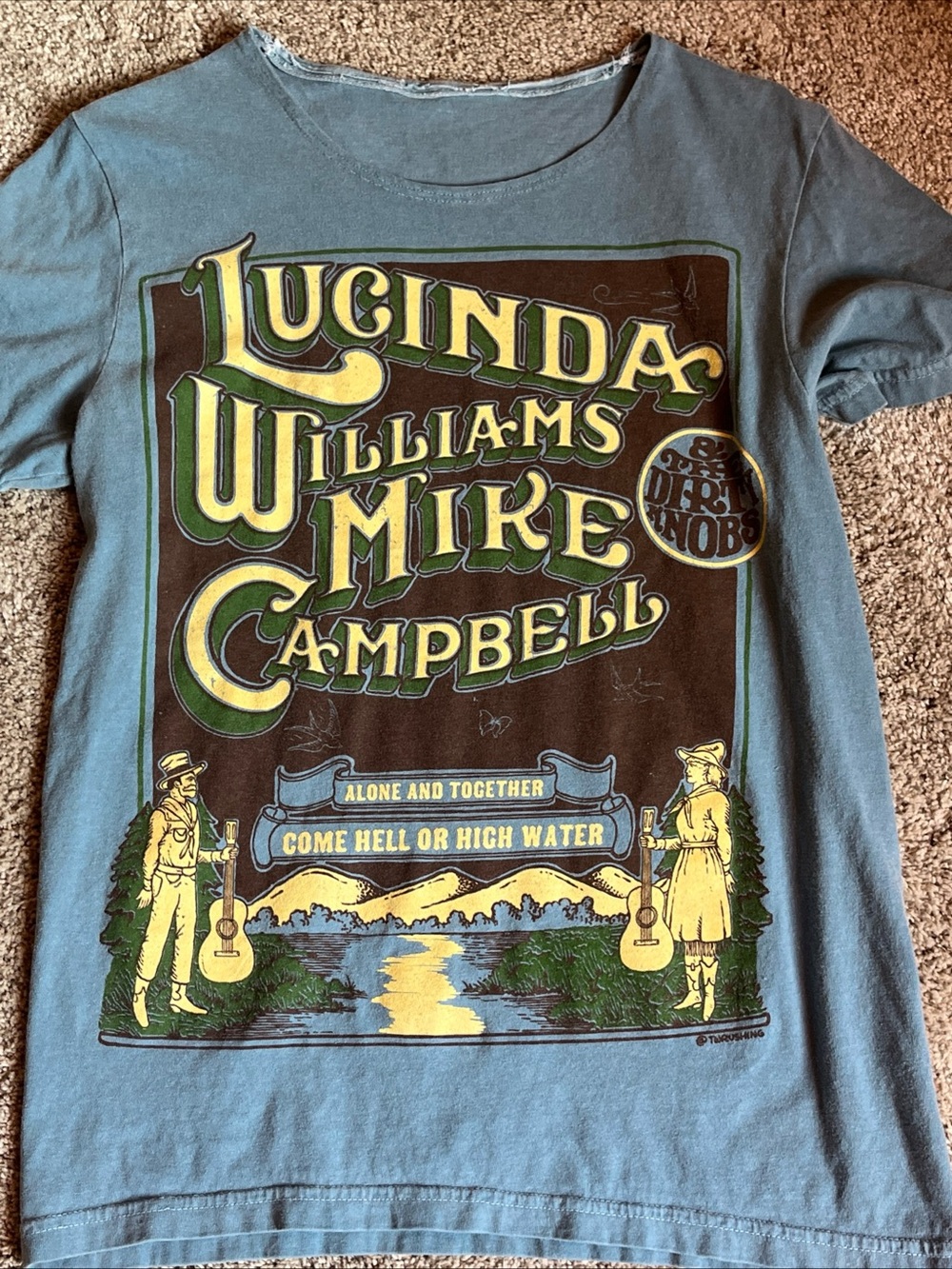 Lucinda Williams Mike Campbell tour Graphic Crewneck Tee - Blue